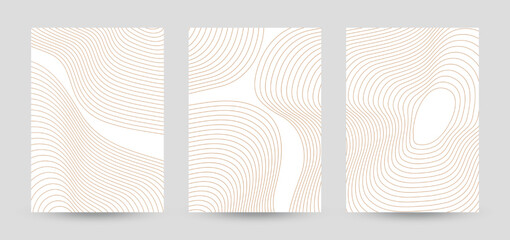 Wall Mural - set of three cover design templates with wavy lines. abstract monochrome stripe texture background. 