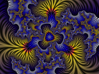  Yellow blue fractal, petals, abstract fractal background
