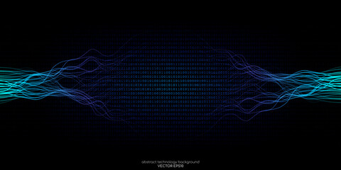 Wall Mural - vector abstract technology background wavy neural network lines and binary code texture background b
