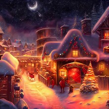 Computer Generated View Of Snowcapped Town With Christmas Decorations