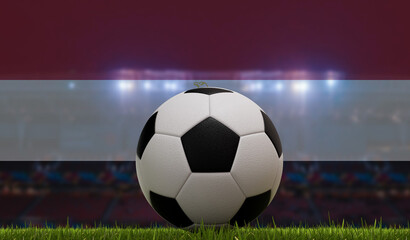 Wall Mural - Soccer football ball on a grass pitch in front of stadium lights and eqypt flag. 3D Rendering