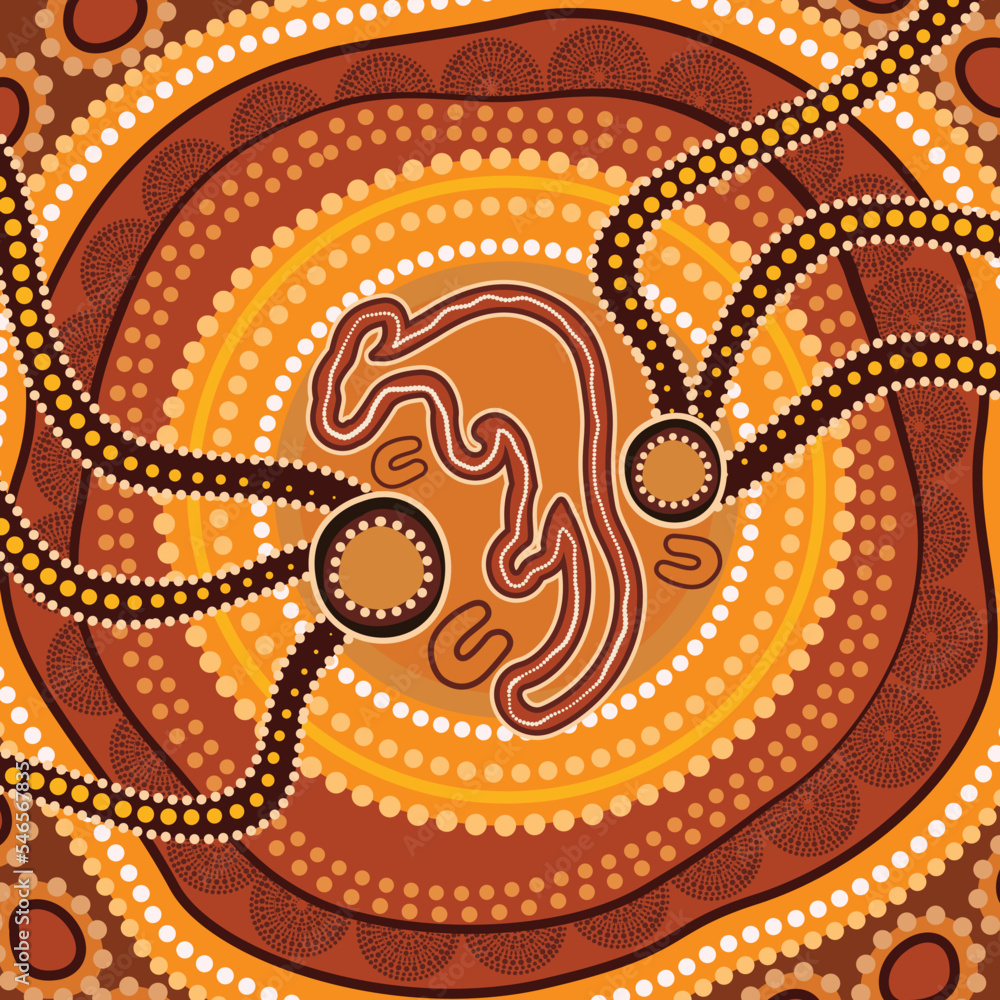 Kangaroo aboriginal dot art vector background Stock Vector | Adobe Stock
