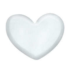 White heart with volume watercolor single isolated element. Template for inserting into design, advertising, illustration