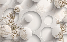 3d Wallpaper Brown Flowers On Circles Background 