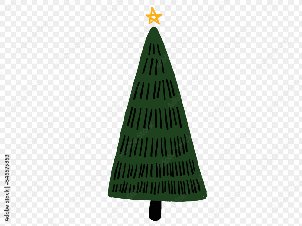 Hand drawn brush stroke Christmas tree with star isolated on png or ...