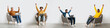 © Prostock-studio - Collage With Happy Men Celebrating Success With Laptops While Sitting In Armchairs