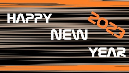 Wall Mural - orange and white lines with happy new year 2023 text on creative abstract background with 3D rendering illustration for anniversary concepts