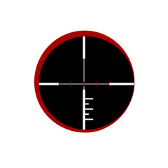 Wall Mural - Circular black sniper scope or crosshair cartoon illustration. Gun or rifle sight or viewfinder isolated on white background. Weapon, hunting, accuracy, target, aiming, eyesight, shooting concept