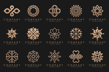 Sticker - Floral ornament logo icon set. Abstract beauty flower or mandala logo design collection.