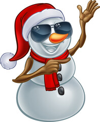 Sticker - Cool Christmas Snowman in Santa Hat and Sunglasses