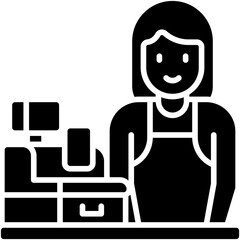 Wall Mural - Female cashier icon, Coffee shop related vector