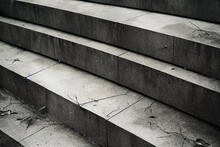 Close Up Of Flight Of Stairs. Cracked Cement Stairs.
