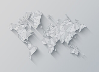 World map shape made of polygons. 3D illustration on a white background