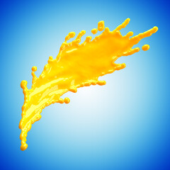 Wall Mural - orange juice splash isolated on blue background