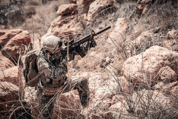 Wall Mural - Soldiers of special forces on wars at the desert,Thailand people,Army soldier