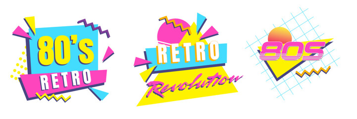 80's Retro graphic collection. Synthwave vintage design set. Vintage apparel artworks old school vivid projects