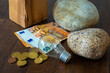 Euro coins and money with a glass lightbulb