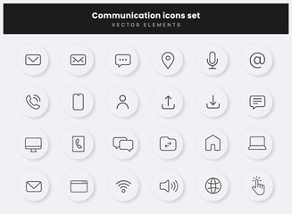 Poster - Set contact icon simple line style communication icons. Message chat messaging chatting phone talking location internet people mail inbox icon symbol sign for UI UX website mobile app.