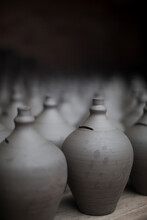 Fired Clay Pots Sit For Drying And Sale In Nepal.