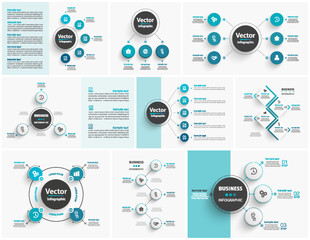 Wall Mural - Collection of business infographic. Can be used for workflow layout, diagram, number options, web design. 