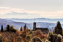 Tuscan Landscape With Church, Tuscany, Italy