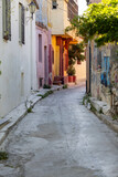 Fototapeta Uliczki - Anafiotika, scenic tiny neighborhood of Athens, part of the old historical district Plaka, narrow streets, Athens, Greece