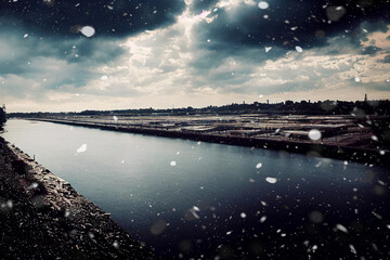 Poster - Vertical shot of a untouched river with beautiful nature 3d illustrated