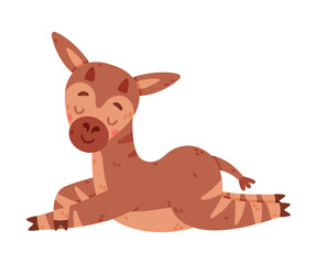 Sticker - Cute sleepy baby okapi lying on ground. Funny wild African animal character cartoon vector illustration