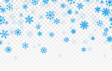 Vector Blue Snowflakes Are Falling From The Sky. Snowflakes Png, Winter, Snow Flakes Png. Snowfall, Blizzard. Christmas Background.