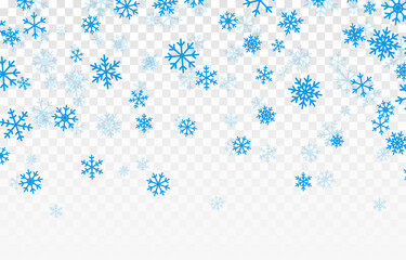 Vector blue snowflakes are falling from the sky. Snowflakes png, winter, snow flakes png. Snowfall, blizzard. Christmas background.