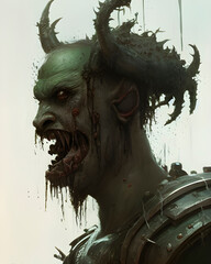 Wall Mural - orc, cute, fantasy, portrait of scruffy haired wearing metal armour, monster

