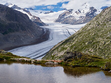 Aletsch Glacier, Europe, Largest Ice Sheet In Swiss Alps, Alpine Lake