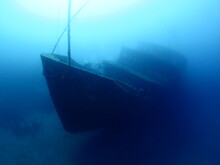 Wreck Underwater Shipwreck On Seabed Sea Floor Standing Metal On Ocean