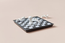 Vintage Gypsum Busts Arranged On Chessboard.
