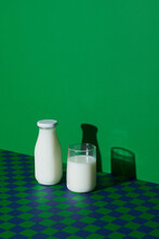 Fresh Milk Products In Vintage Glass Bottles