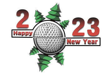 Happy New Year 2023 and golf ball