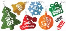 Set Of Christmass Stickers - Sale Tags - Banners Price And Discount Labels - Winter Collection - Vector Illustration