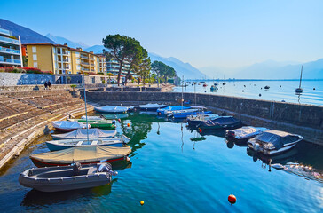 Sticker - The fishing boats in marina, Lake Maggiore, Locarno, Switzerland