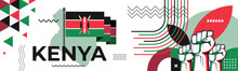 Kenya National Day Banner With Kenyan Flag And Map Colors Theme Background And Geometric Abstract Retro Modern Red Green Black Design. Raised Fists Of Nairobi Supporters. Happy Jamhuri Day.