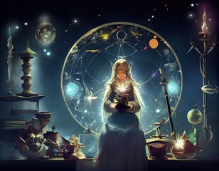 Wall Mural - Elven anime character casting a spell