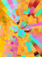 The Illusion Of Spiral Glitch Motion Of Rich Colorful Pixels.