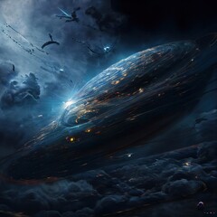 Wall Mural - Spaceship in flying through the depths of space