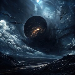 Wall Mural - Spaceship in flying through the depths of space