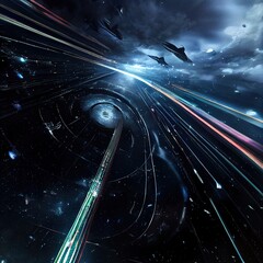 Wall Mural - Spaceship in flying through the depths of space