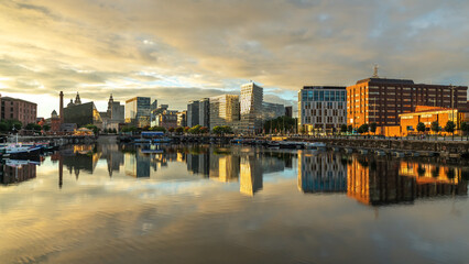 Wall Mural - Royal Albert Dock, the Liverpool landmark, image captured at sunset in the city center downtown docklands