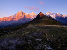 Eiger Mönch And Jungfrau Mountain Peaks At Sunset