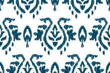 African Ikat Floral Paisley Embroidery.blue And White Background.geometric Ethnic Oriental Seamless Pattern Traditional.Aztec Style Abstract Vector.design For Texture,fabric,clothing,wrapping,scarf.