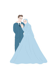 Wall Mural - Muslim wedding couple characters, Bride and groom in Muslim style.