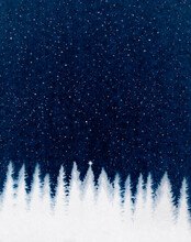 Christmas Feeling, White Pine Trees With Glittery Stars