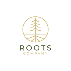 Abstract Living roots on white background vector logo design template.